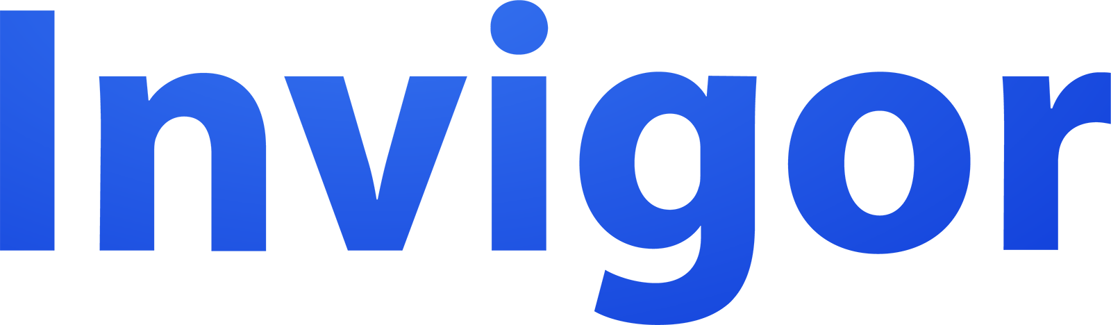 Blue text on a transparent background spelling the word Invigor in a bold, sans-serif font.